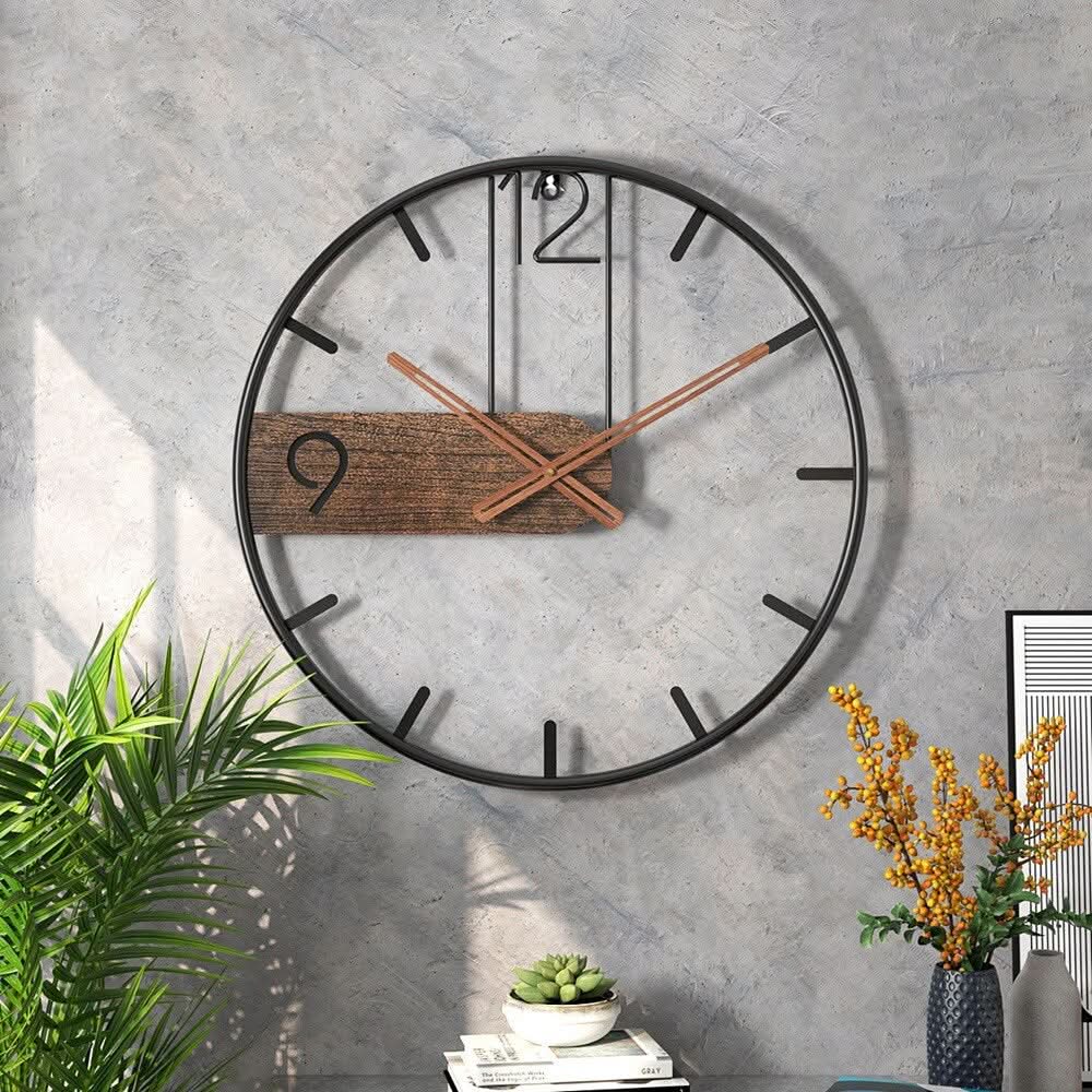 Horium Clock Large Round Metal Wall Clock for Modern Interiors with an Elegant Touch