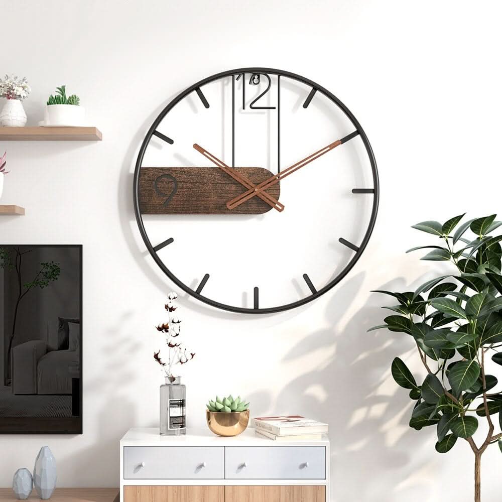 Horium Clock Large Round Metal Wall Clock for Modern Interiors with an Elegant Touch