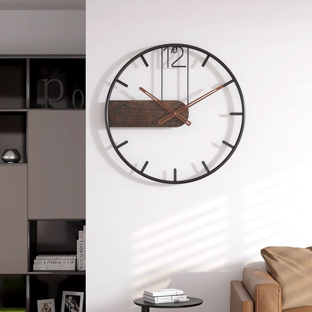 Horium Clock Large Round Metal Wall Clock for Modern Interiors with an Elegant Touch
