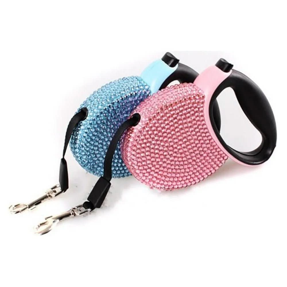 Chic Canin Leash - Glittering Dog Leash with Rhinestones and Retractable Feature for Small Dogs and Cats