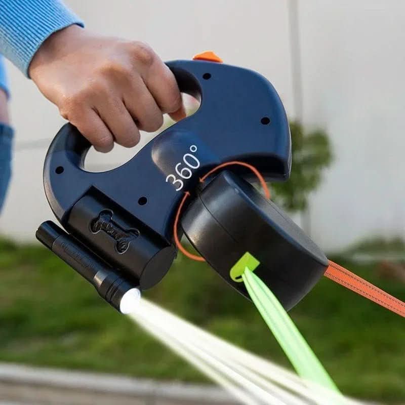 Bordeaux Duet – Double Leash With LED & Poop Bag Dispenser For Two Dogs