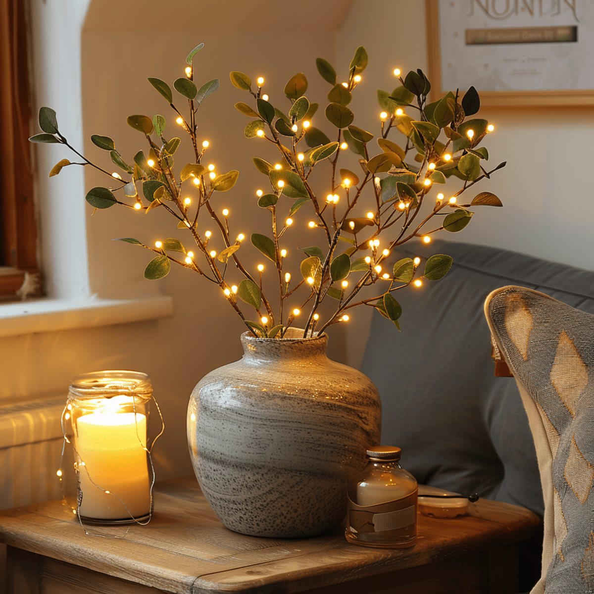 LUMIVISTA Olive Light – Mediterranean LED Light Branches for Atmospheric and Cordless Decoration