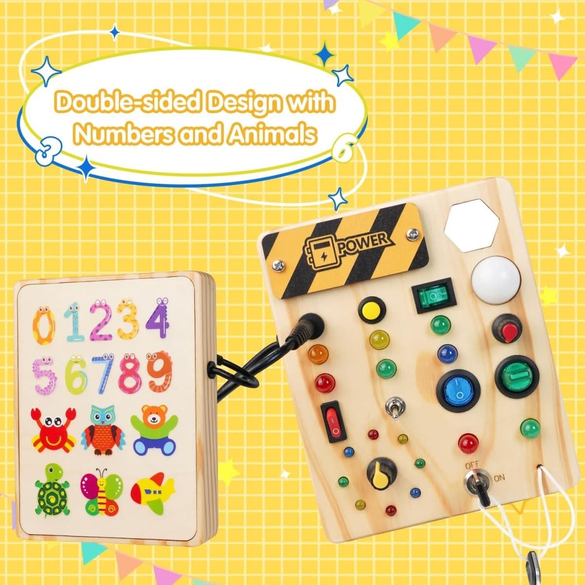 HellesStart Montessori Learning Board - Interactive Wooden Learning Toy with Lights & Switches