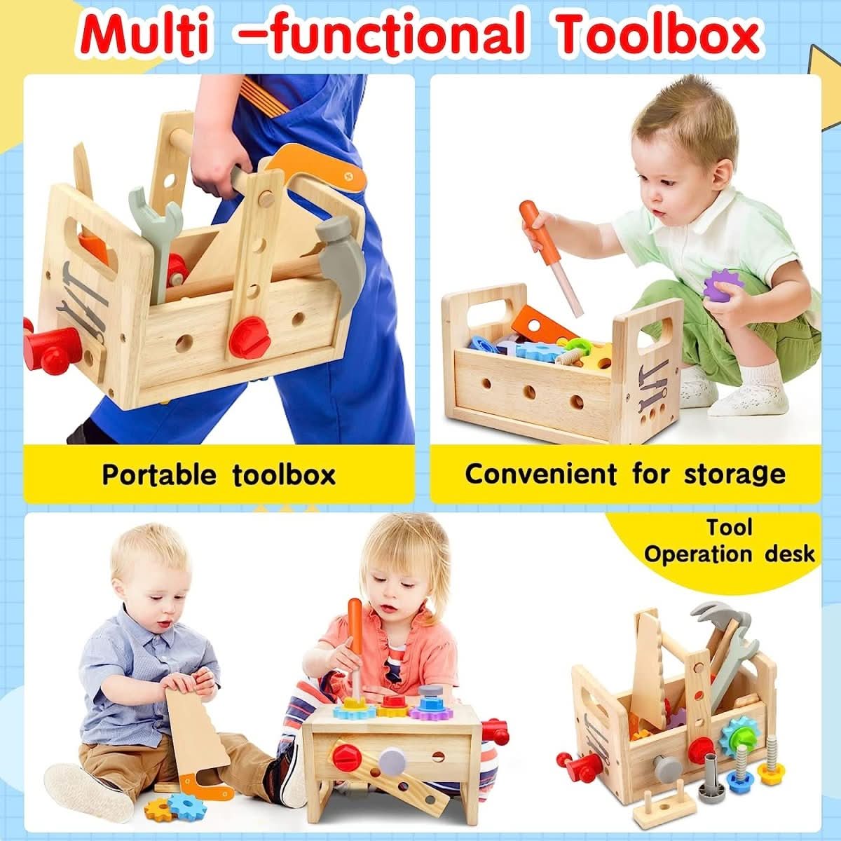 Wooden Craft Kids Tool Box - Wooden Tool Box Creative Play Motor Skills From 6 Months
