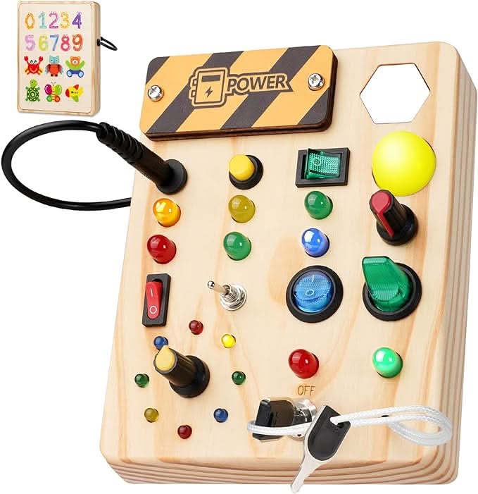HellesStart Montessori Learning Board - Interactive Wooden Learning Toy with Lights & Switches
