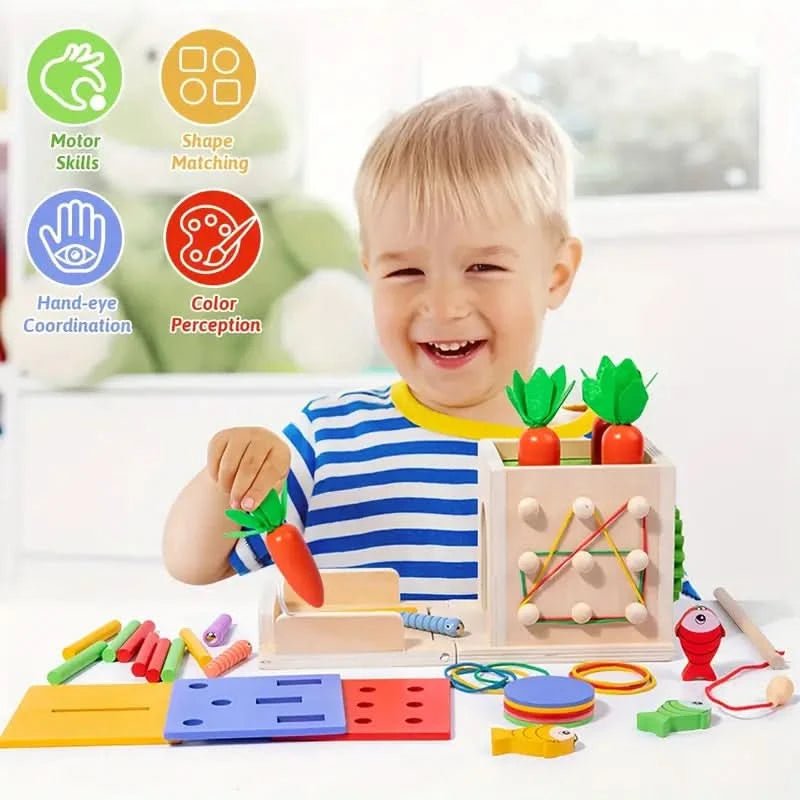 KleinerPfad Play Cube – 8-in-1 Montessori Wooden Activity Cube for Babies