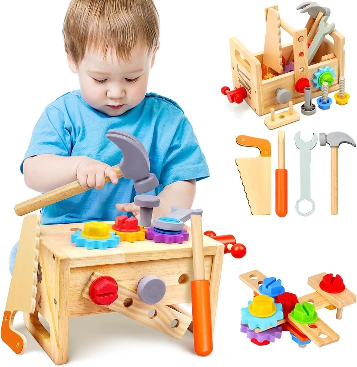 Wooden Craft Kids Tool Box - Wooden Tool Box Creative Play Motor Skills From 6 Months