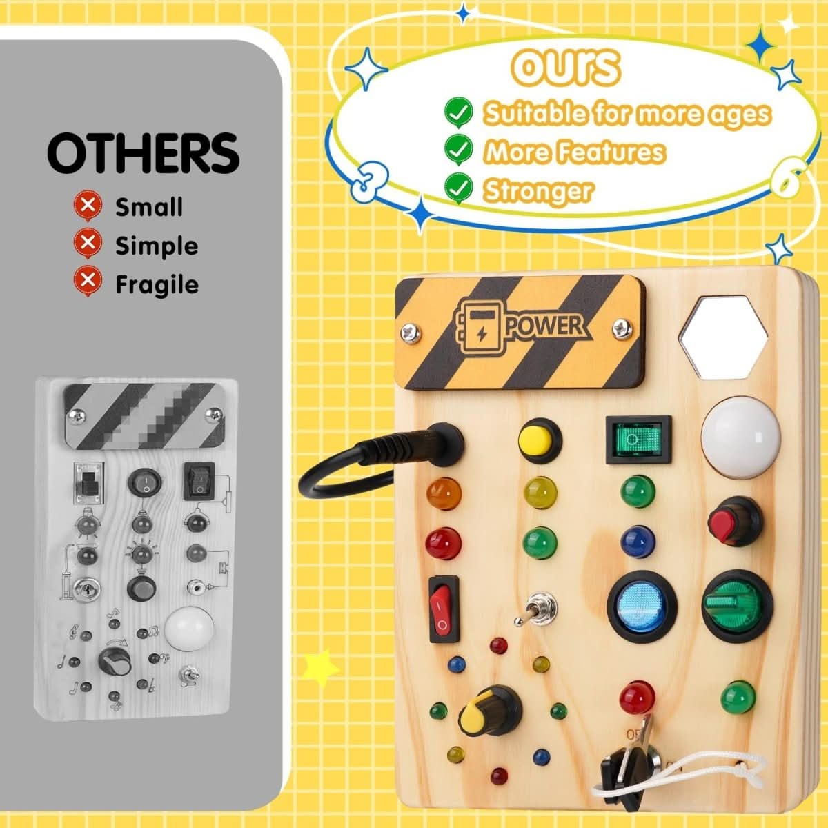 HellesStart Montessori Learning Board - Interactive Wooden Learning Toy with Lights & Switches
