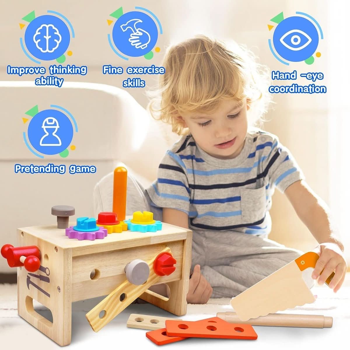 Wooden Craft Kids Tool Box - Wooden Tool Box Creative Play Motor Skills From 6 Months
