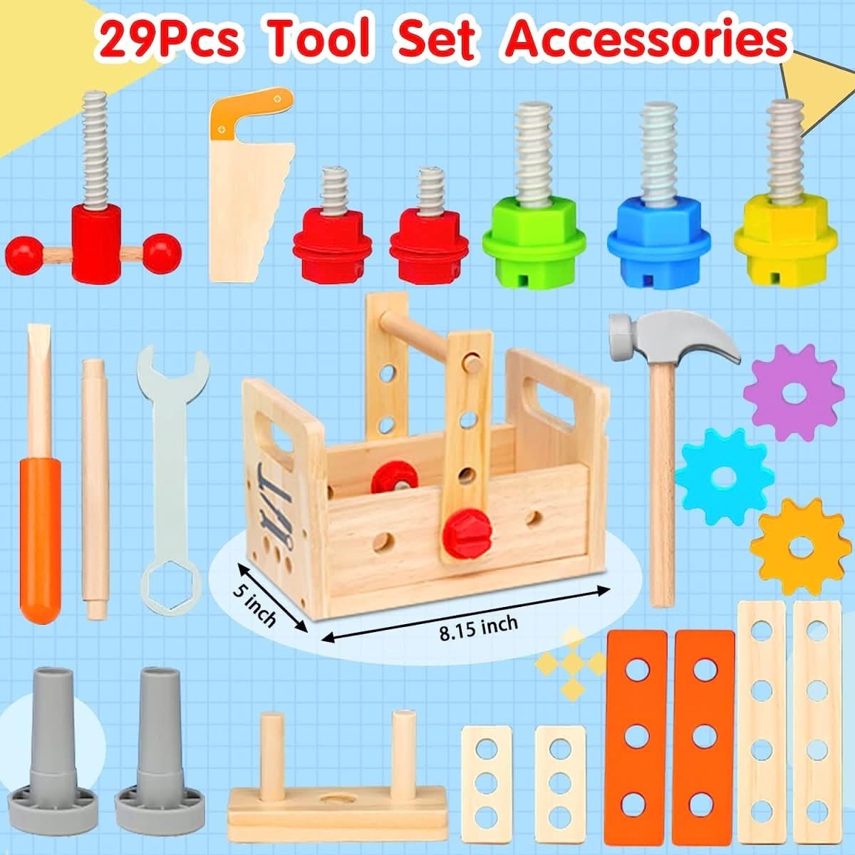 Wooden Craft Kids Tool Box - Wooden Tool Box Creative Play Motor Skills From 6 Months