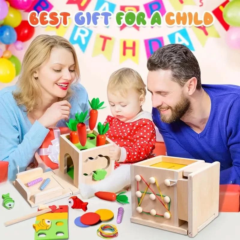 KleinerPfad Play Cube – 8-in-1 Montessori Wooden Activity Cube for Babies