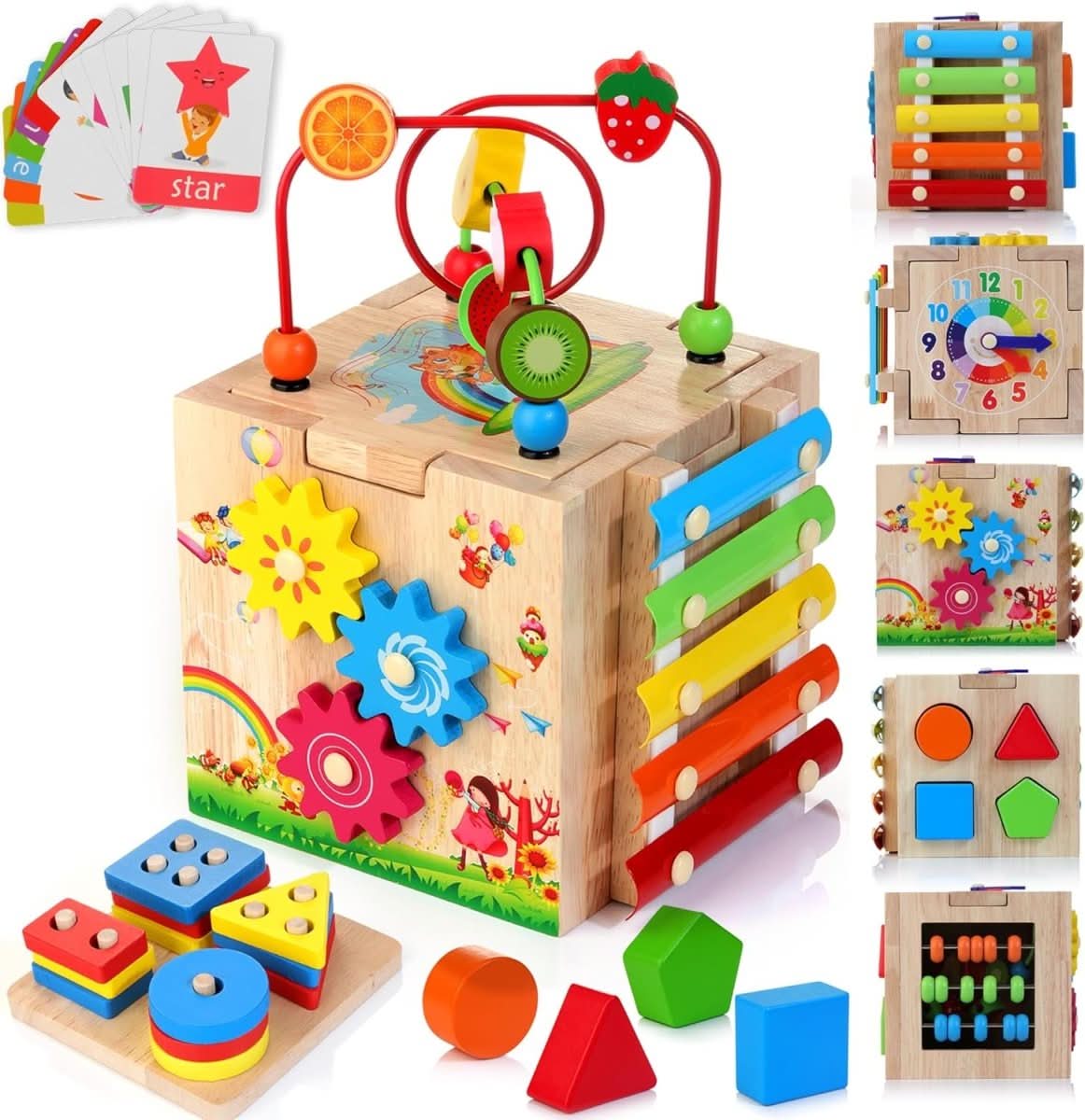 EduCube 8-in-1 – Wooden Montessori Learning Toy for Toddlers 18 Months and Up