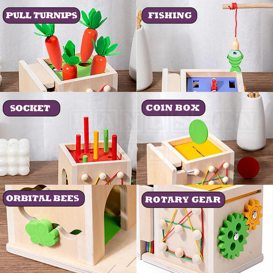 Activity Cube – Montessori Wooden Toy for Early Learning and Motor Skill Development