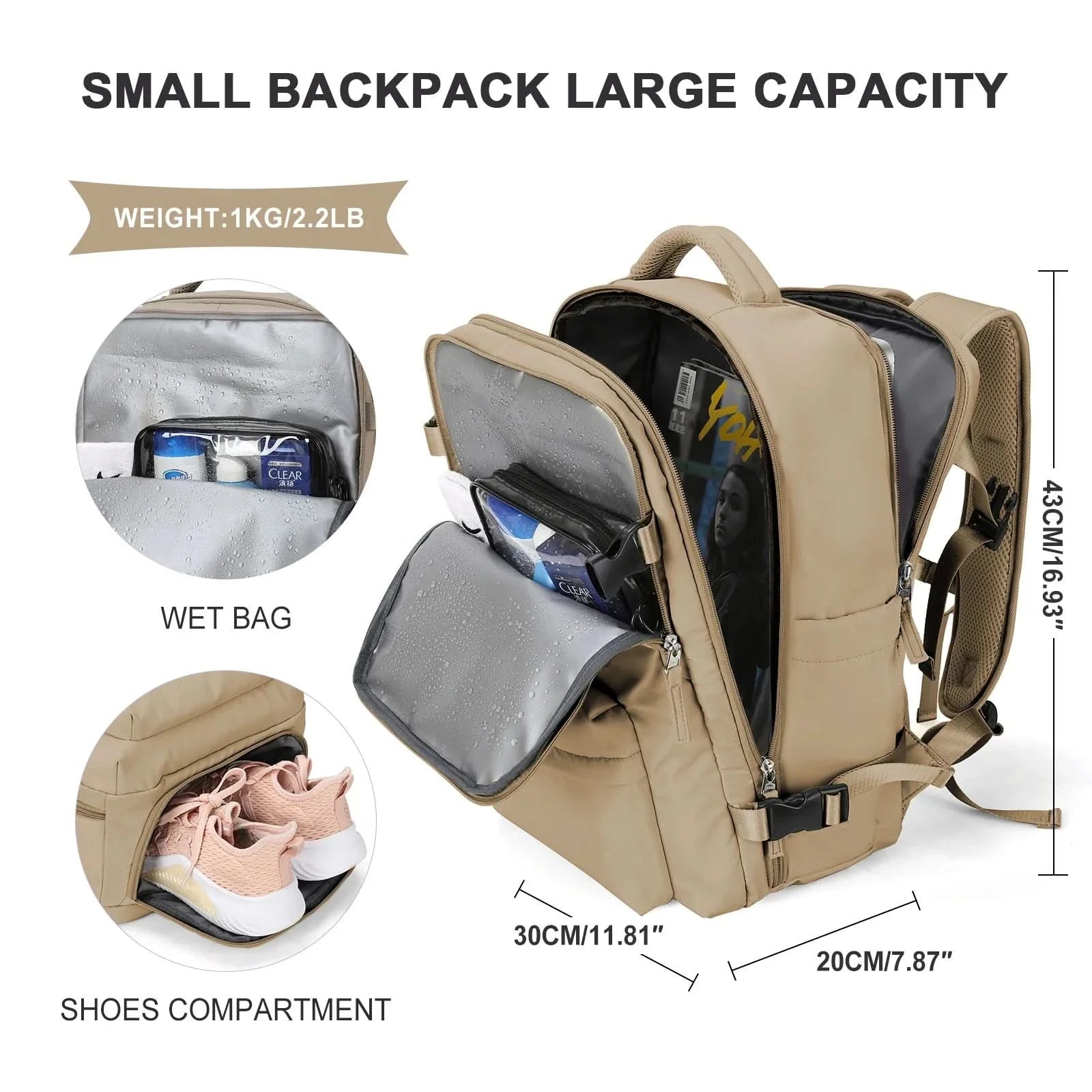 Travel & Day Backpack – Carry-on Backpack for Flights, School & Work – Compact & Water-Repellent