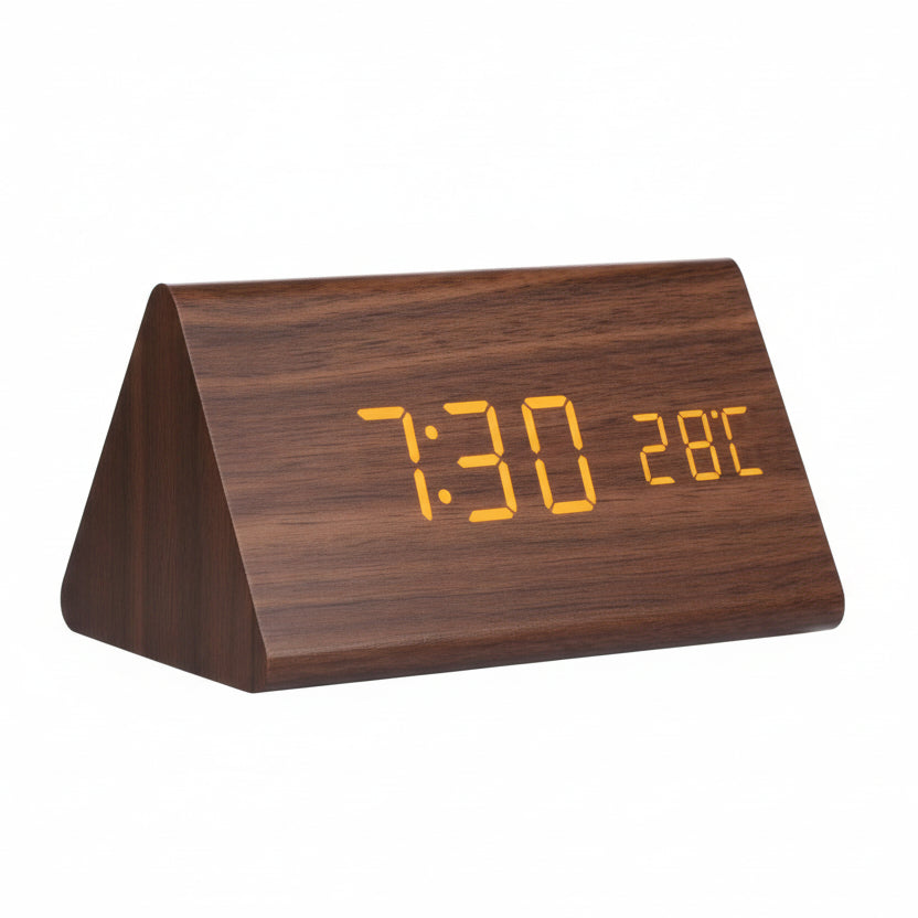 Futura Alarm Clock Wood Look LED With Three Alarms Temperature Display Adjustable Brightness
