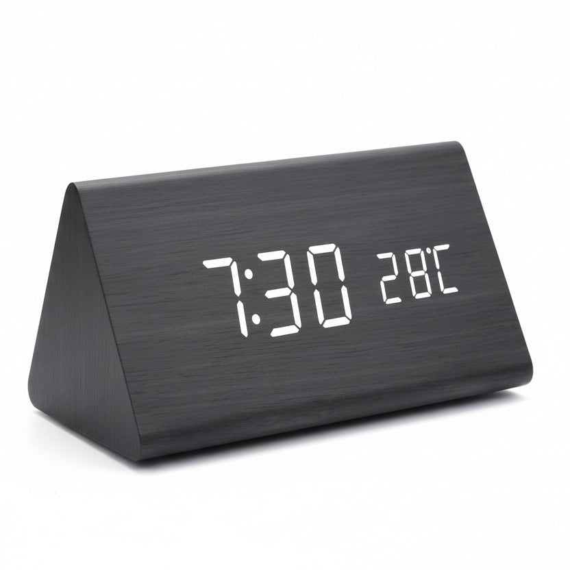 Futura Alarm Clock Wood Look LED With Three Alarms Temperature Display Adjustable Brightness
