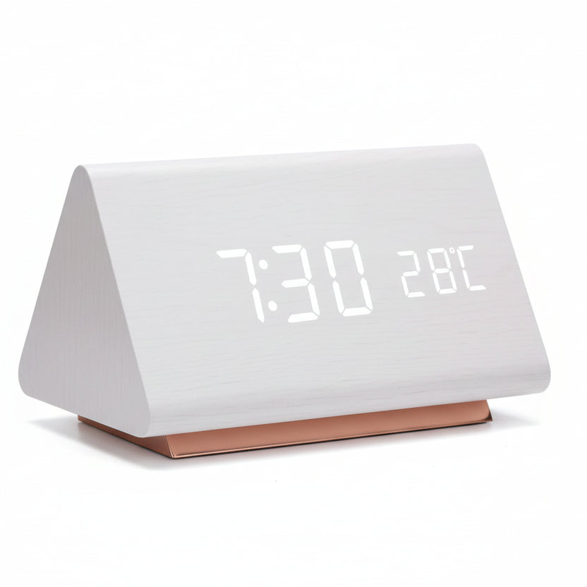 Futura Alarm Clock Wood Look LED With Three Alarms Temperature Display Adjustable Brightness