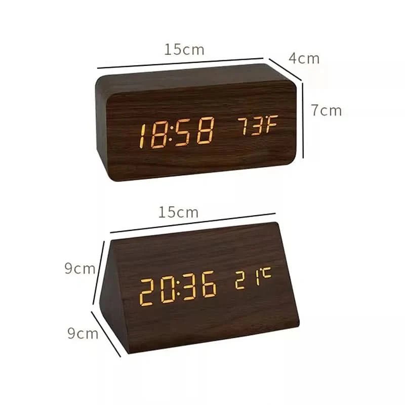 Futura Alarm Clock Wood Look LED With Three Alarms Temperature Display Adjustable Brightness