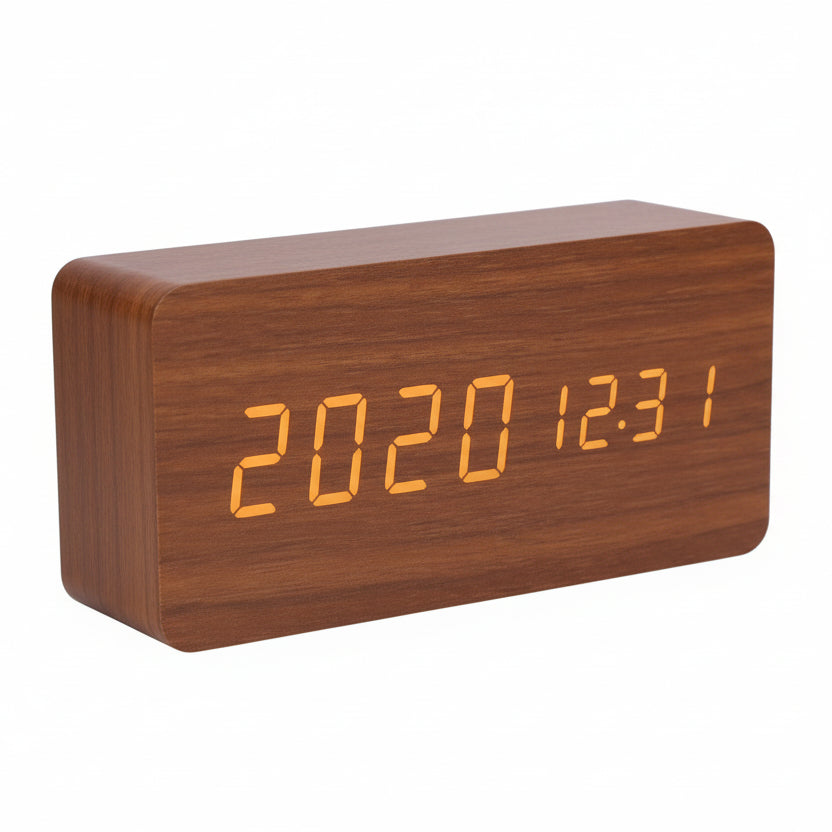 Futura Alarm Clock Wood Look LED With Three Alarms Temperature Display Adjustable Brightness