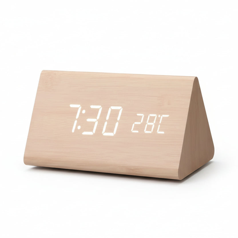 Futura Alarm Clock Wood Look LED With Three Alarms Temperature Display Adjustable Brightness
