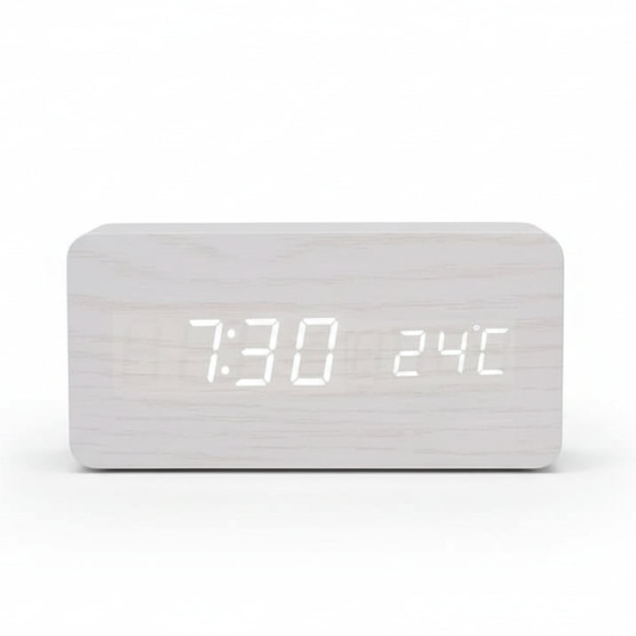 Futura Alarm Clock Wood Look LED With Three Alarms Temperature Display Adjustable Brightness