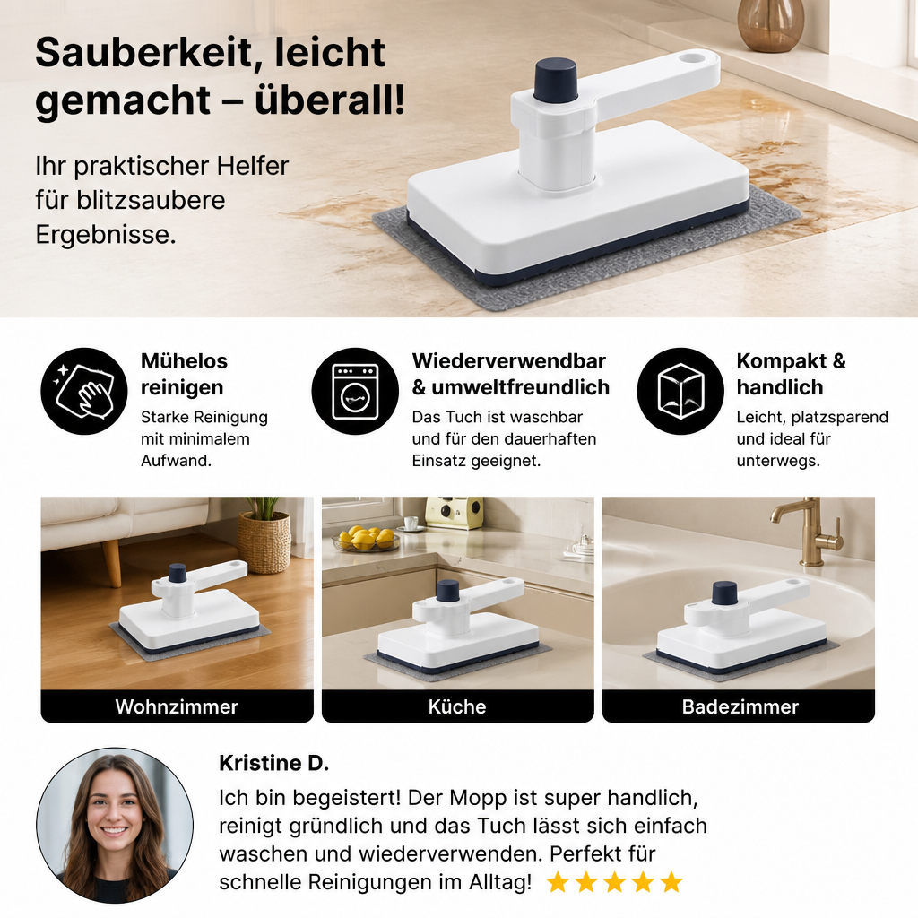 Tragbarer Flachmopp mit Wiederverwendbarem Reinigungstuch für Schnelle Reinigung