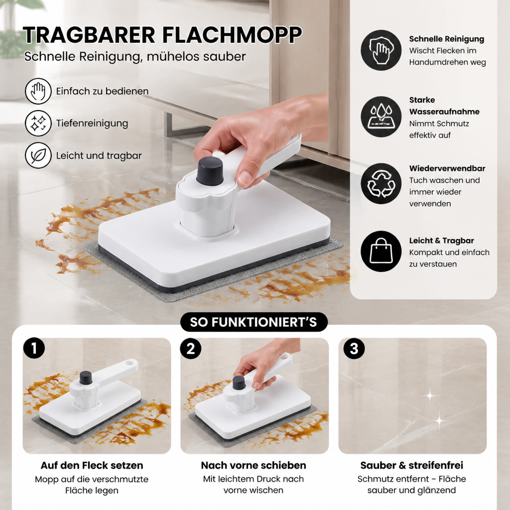 Tragbarer Flachmopp mit Wiederverwendbarem Reinigungstuch für Schnelle Reinigung