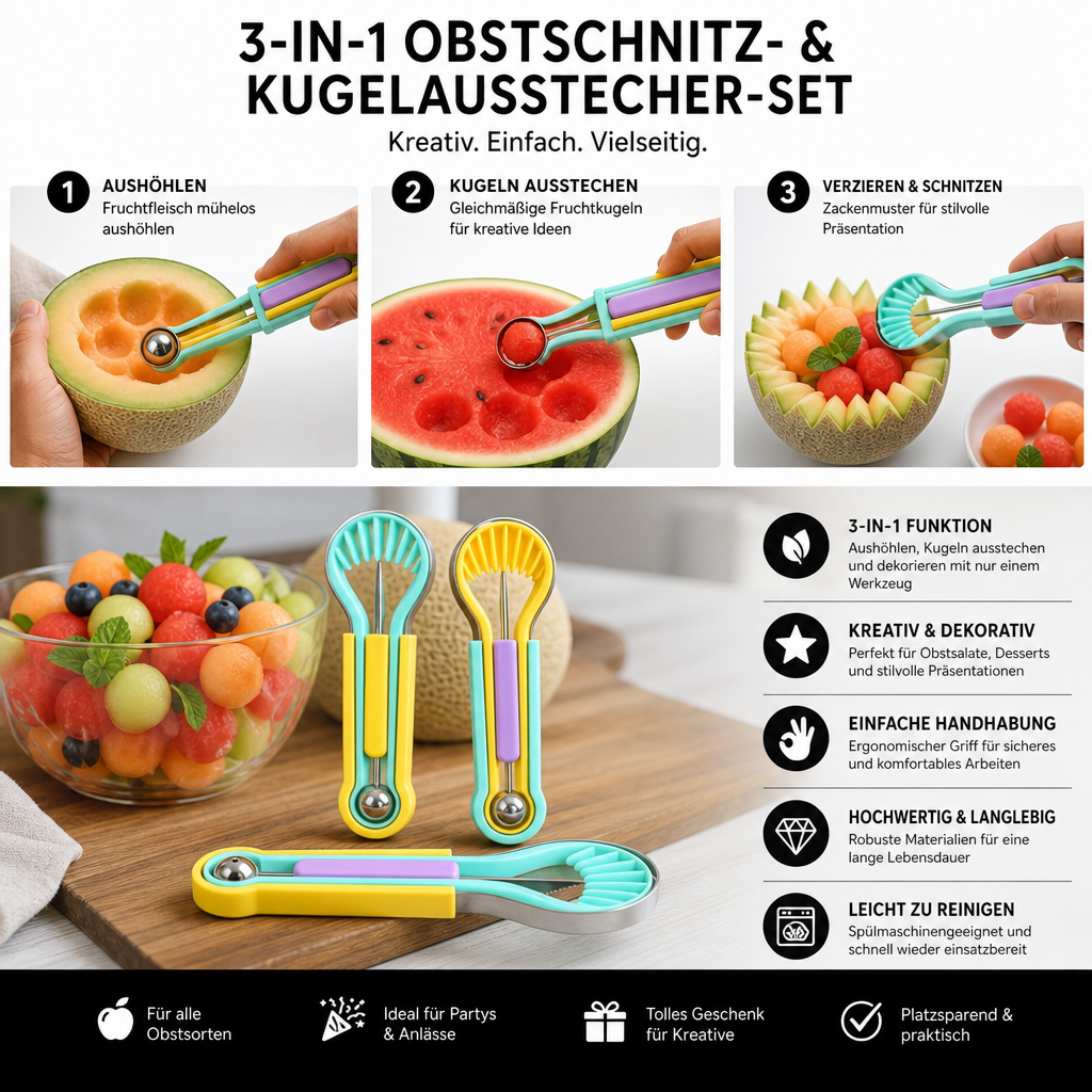 3-in-1 Obstschnitz- und Kugelausstecher-Set