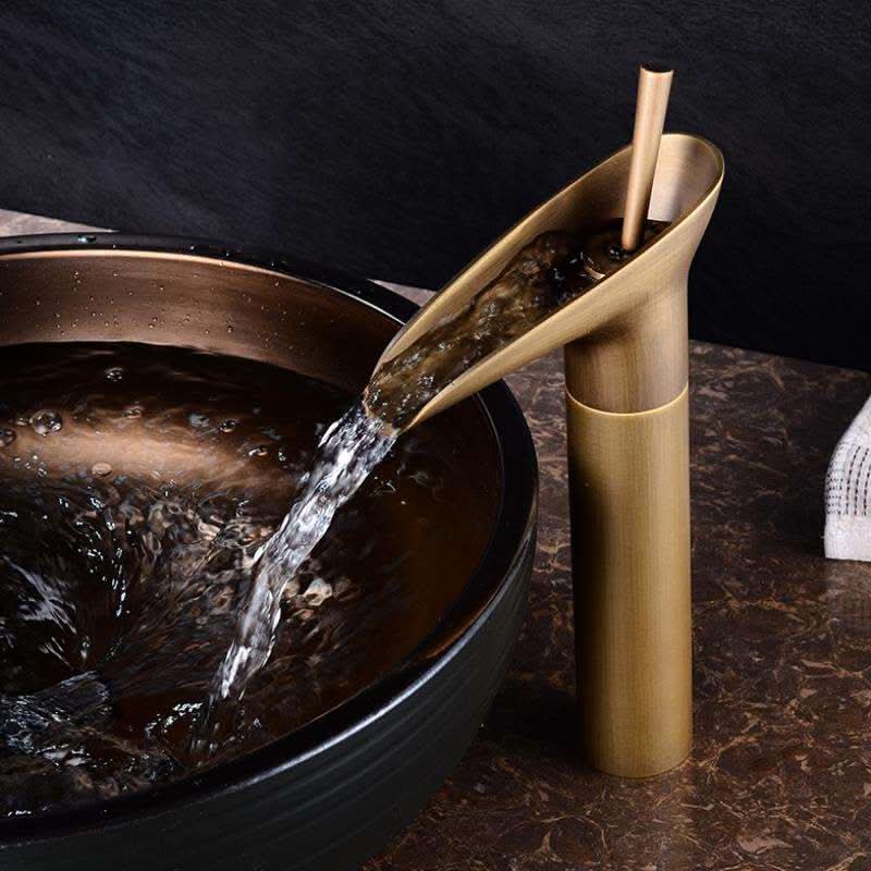 AquaFalls – Antique Brass Waterfall Sink Faucet