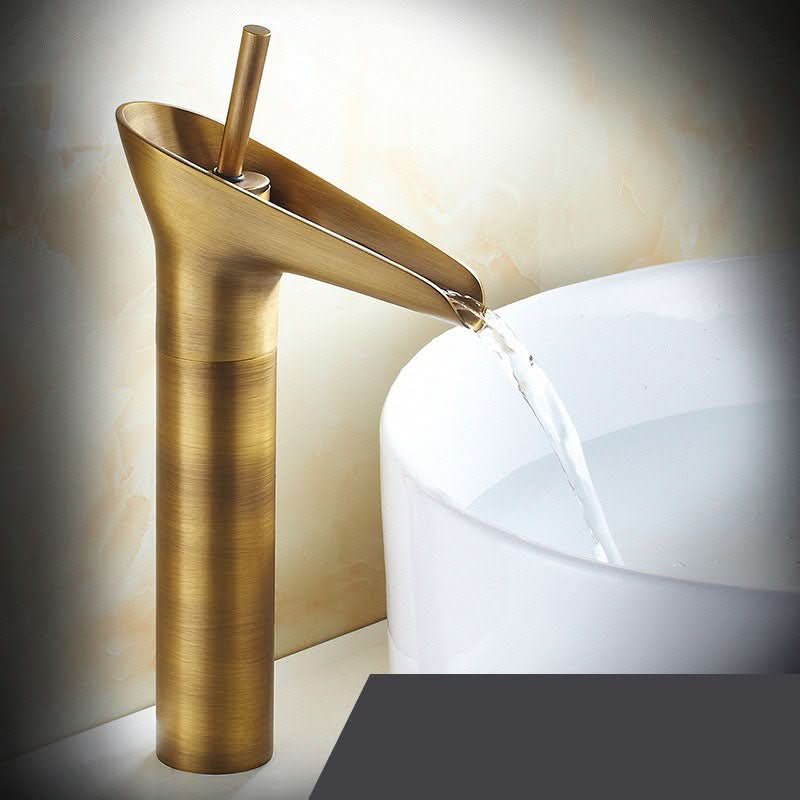 AquaFalls – Antique Brass Waterfall Sink Faucet