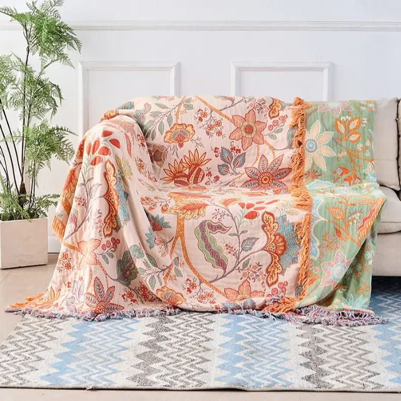 BohoWeave – Cotton Reversible Blanket With Jacquard And Boho Pattern