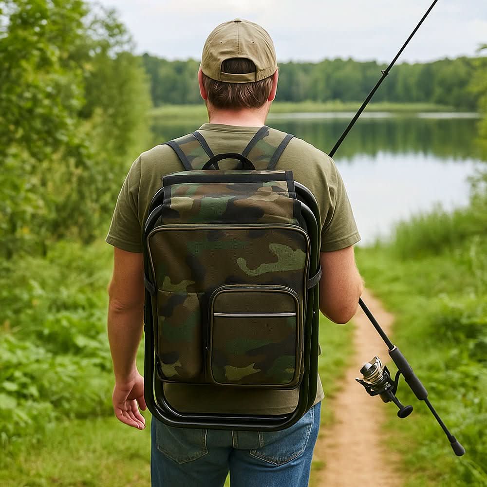 Camouflage Chair Pack - 3-in-1 Backpack with Folding Chair and Cooler Compartment for Outdoor Adventures