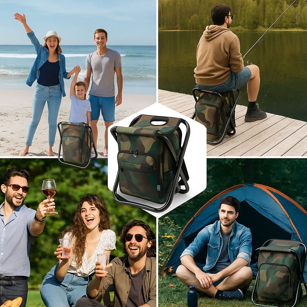 Camouflage Chair Pack - 3-in-1 Backpack with Folding Chair and Cooler Compartment for Outdoor Adventures