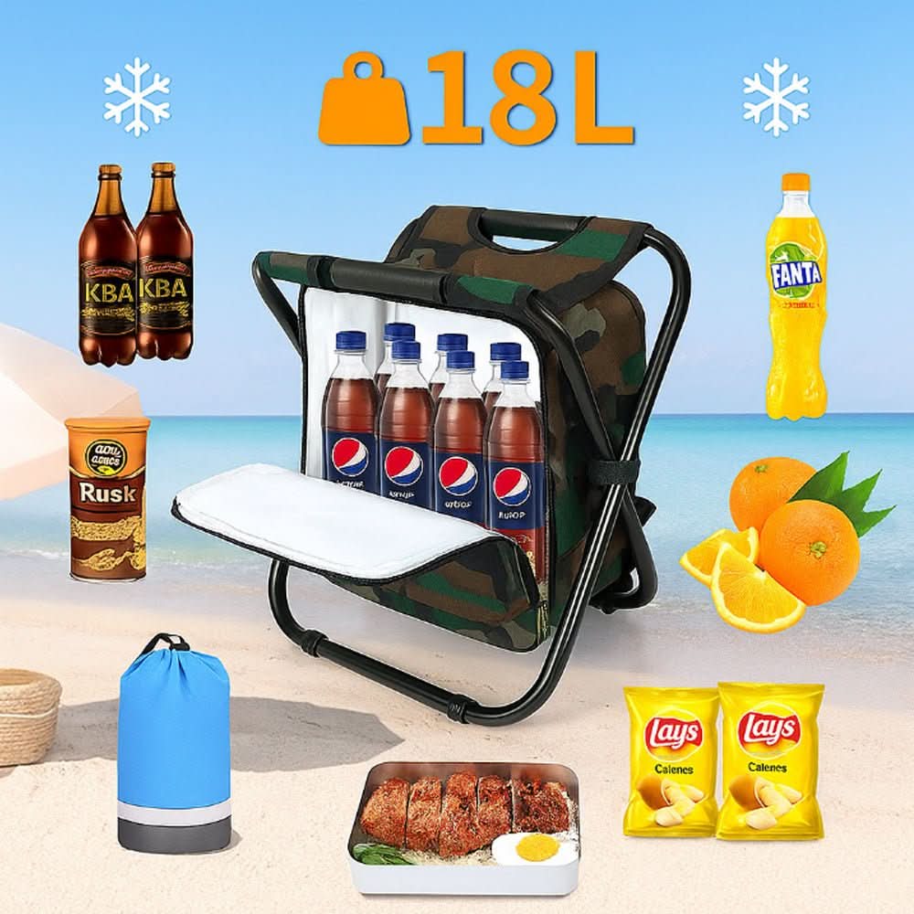 Camouflage Chair Pack - 3-in-1 Backpack with Folding Chair and Cooler Compartment for Outdoor Adventures