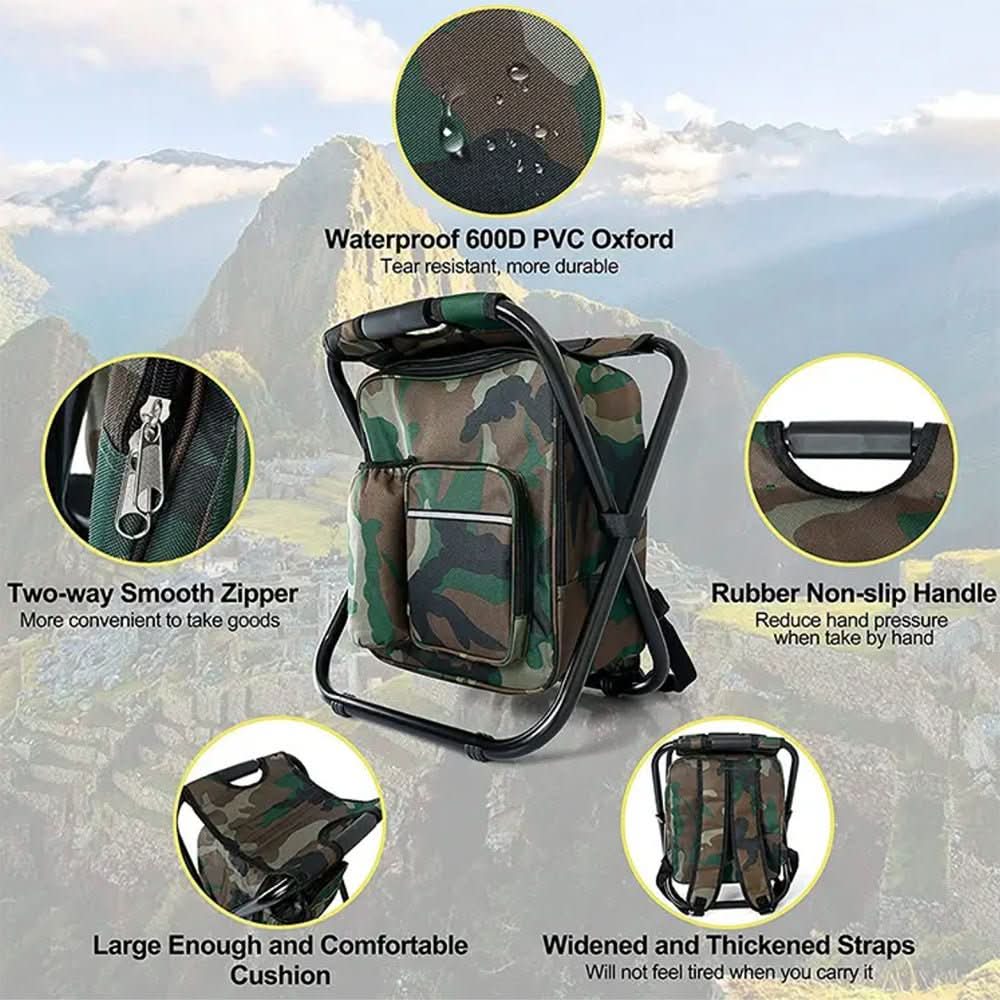 Camouflage Chair Pack - 3-in-1 Backpack with Folding Chair and Cooler Compartment for Outdoor Adventures