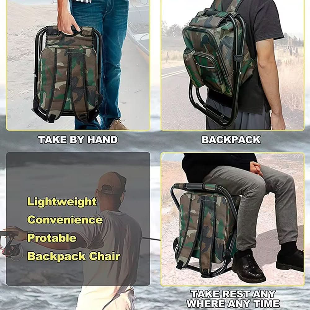 Camouflage Chair Pack - 3-in-1 Backpack with Folding Chair and Cooler Compartment for Outdoor Adventures