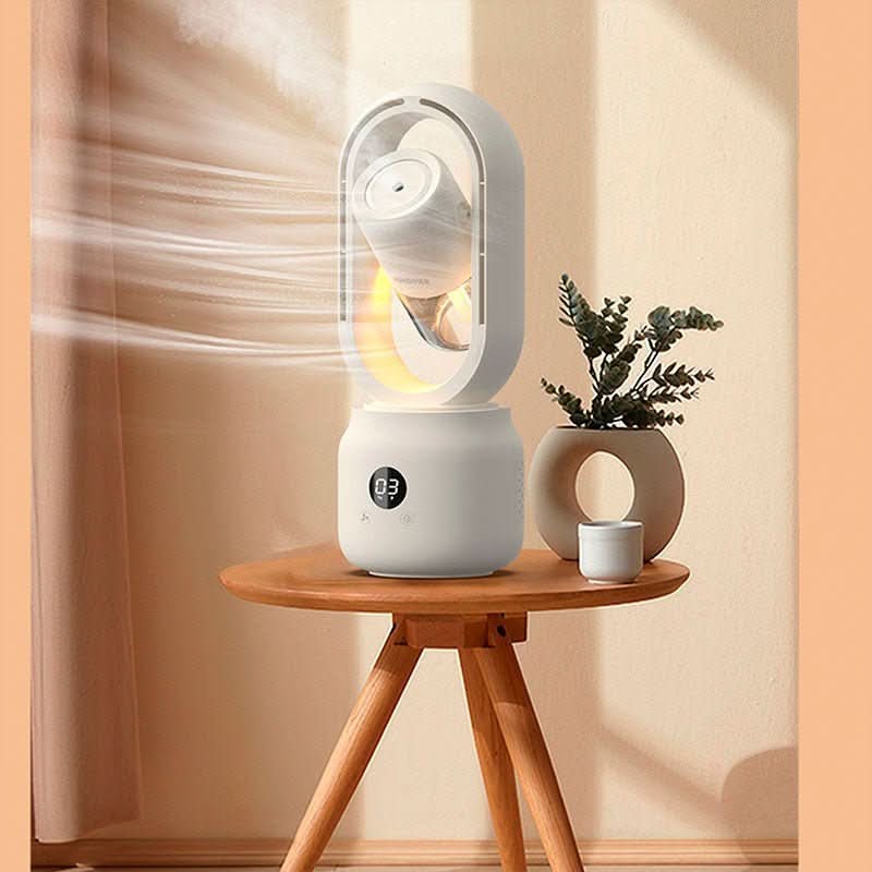 Kühlnebel – Tragbarer Ventilator ohne Lamellen mit Luftbefeuchter und Nachtlicht