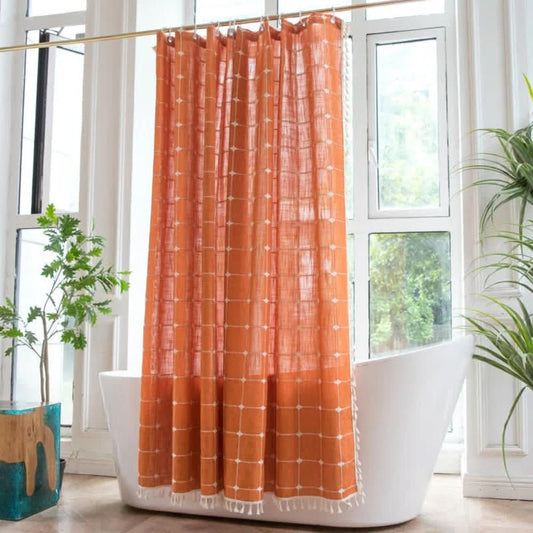 Cotton Harbor Shower Curtain - Soft Cotton Fabric With Fringes and Waterproof Function