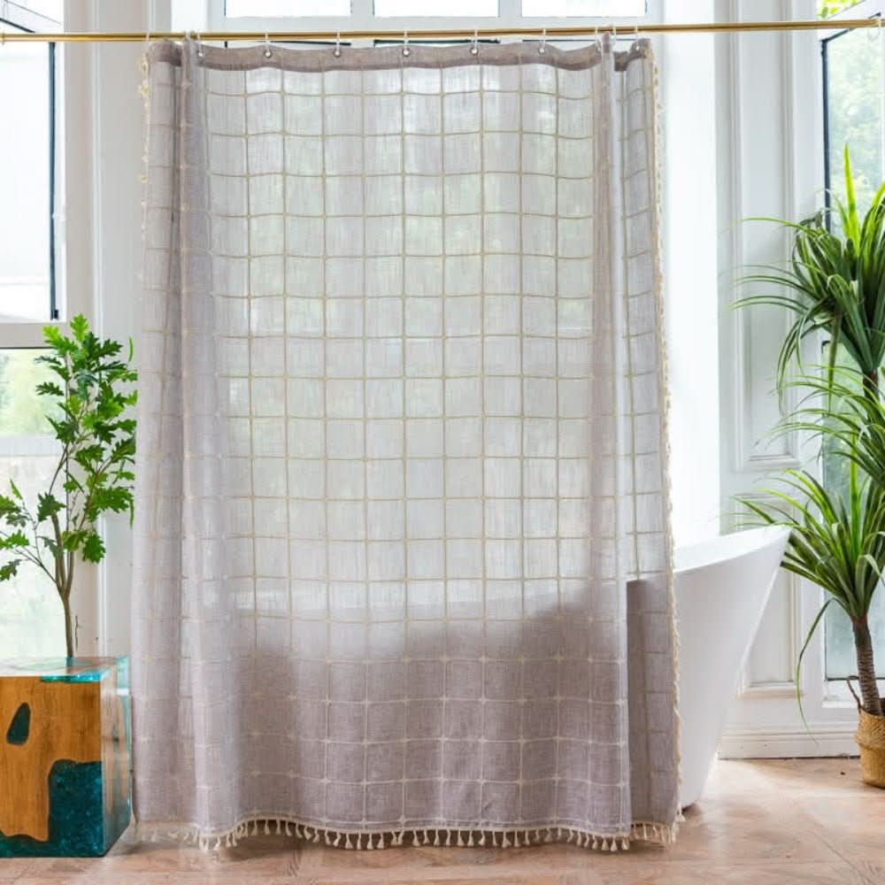 Cotton Harbor Shower Curtain - Soft Cotton Fabric With Fringes and Waterproof Function