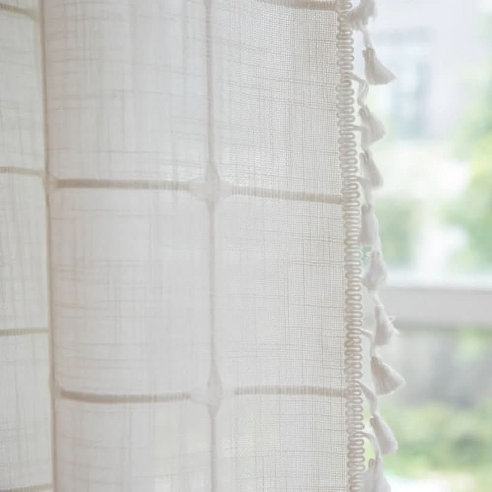 Cotton Harbor Shower Curtain - Soft Cotton Fabric With Fringes and Waterproof Function