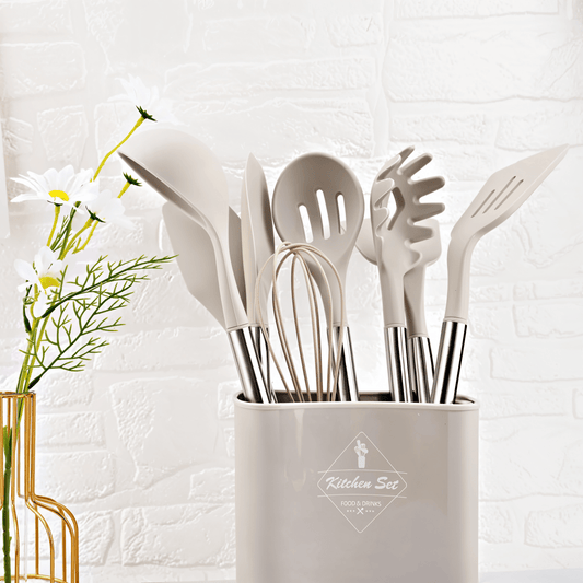 Culinara Pro – 12-Piece Silicone Kitchen Utensil Set with Stainless Steel Handles