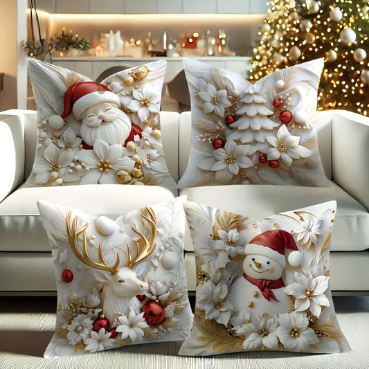 CUSHGLOW – 4er-Set weihnachtlicher Samtkissenbezüge mit einzigartigen festlichen Designs 0