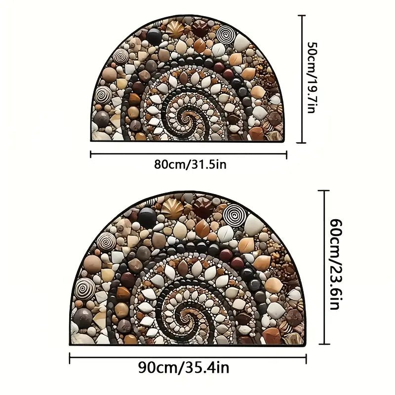 Coastal Spiral - Halbrunde Eingangsmatte mit Kieselstein- und Muschelmuster, Rutschfest und Leicht zu Reinigen 8