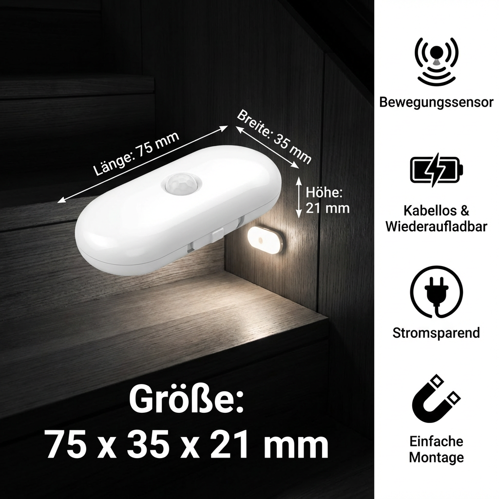 Smartes LED Nachtlicht mit Bewegungsmelder – Mini, kabellos & stromsparend
