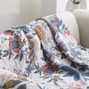 Cotton Blossom Blanket - Rustic Cotton Blanket with Floral Pattern, Reversible Design