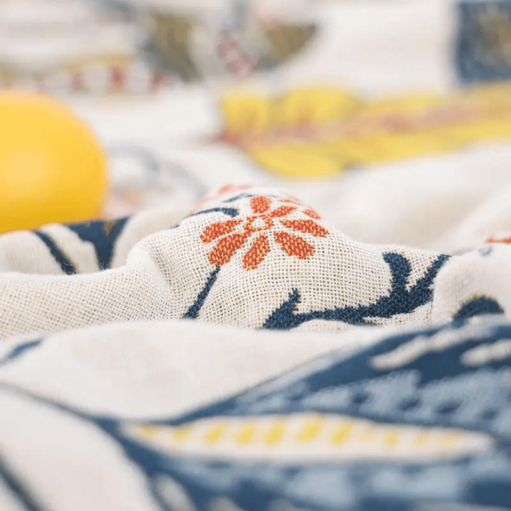 Cotton Blossom Blanket - Rustic Cotton Blanket with Floral Pattern, Reversible Design
