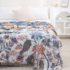 Cotton Blossom Blanket - Rustic Cotton Blanket with Floral Pattern, Reversible Design