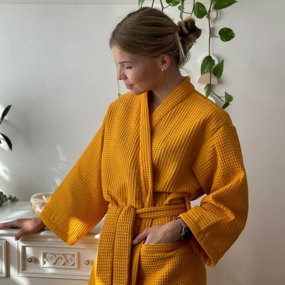CottonLuxury – Waffle Bathrobe With V-Neck Made Of 100% Cotton