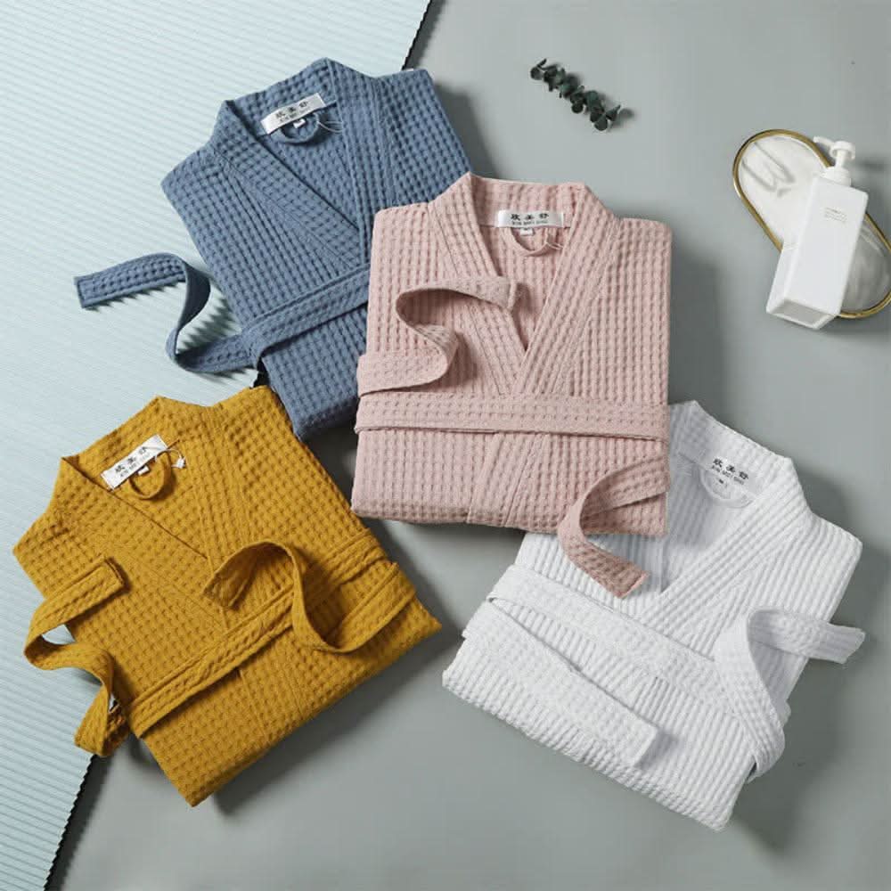 CottonLuxury – Waffle Bathrobe With V-Neck Made Of 100% Cotton