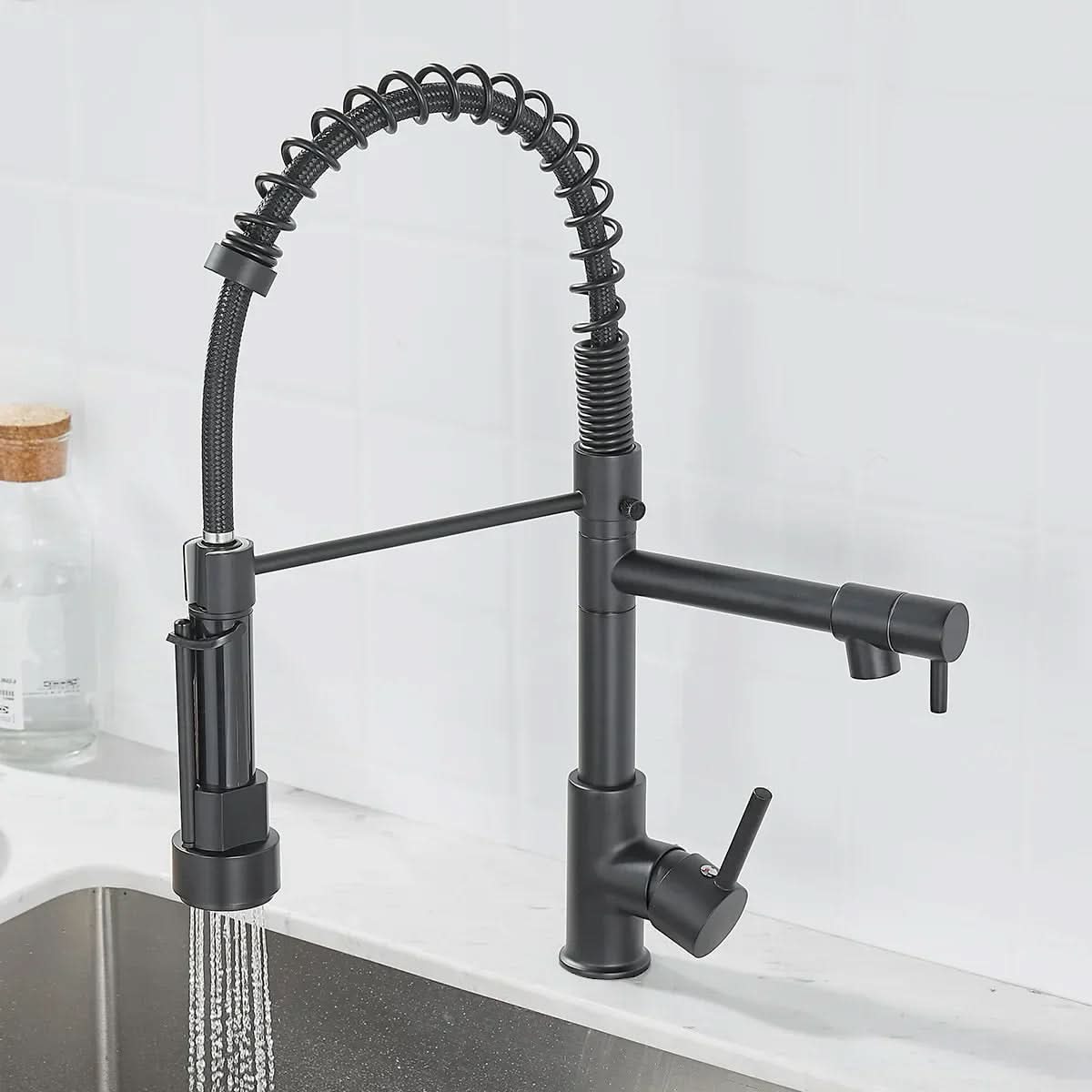 DUALFLOW Kitchen Faucet - Black Faucet with Dual Outlet & Single Handle Control